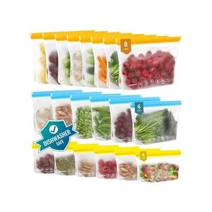 22 PCs Reusable Bags Dishwasher Safe, Leakproof Reusable Freezer Bags, BPA Free